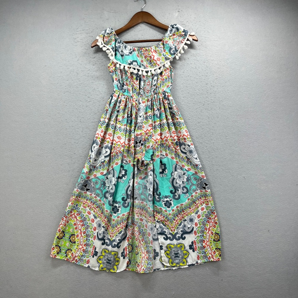 Bonnie Jean Maxi Dress Girls 10 Paisley Boho Tassel Trim Geometric Hippie Floral